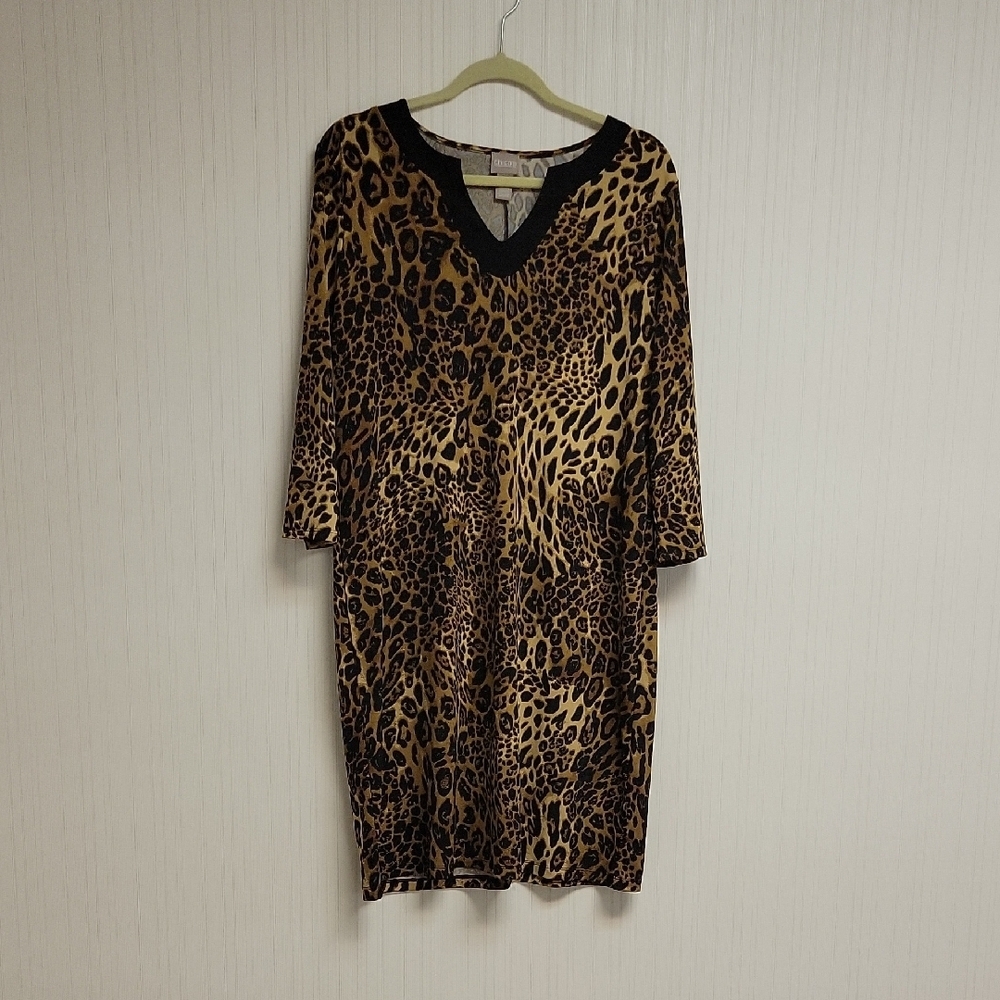 Chico's | Dresses | Chicos Leopard Print Vneck Shift Dress Brown Black Sz 2 Business Mobwife